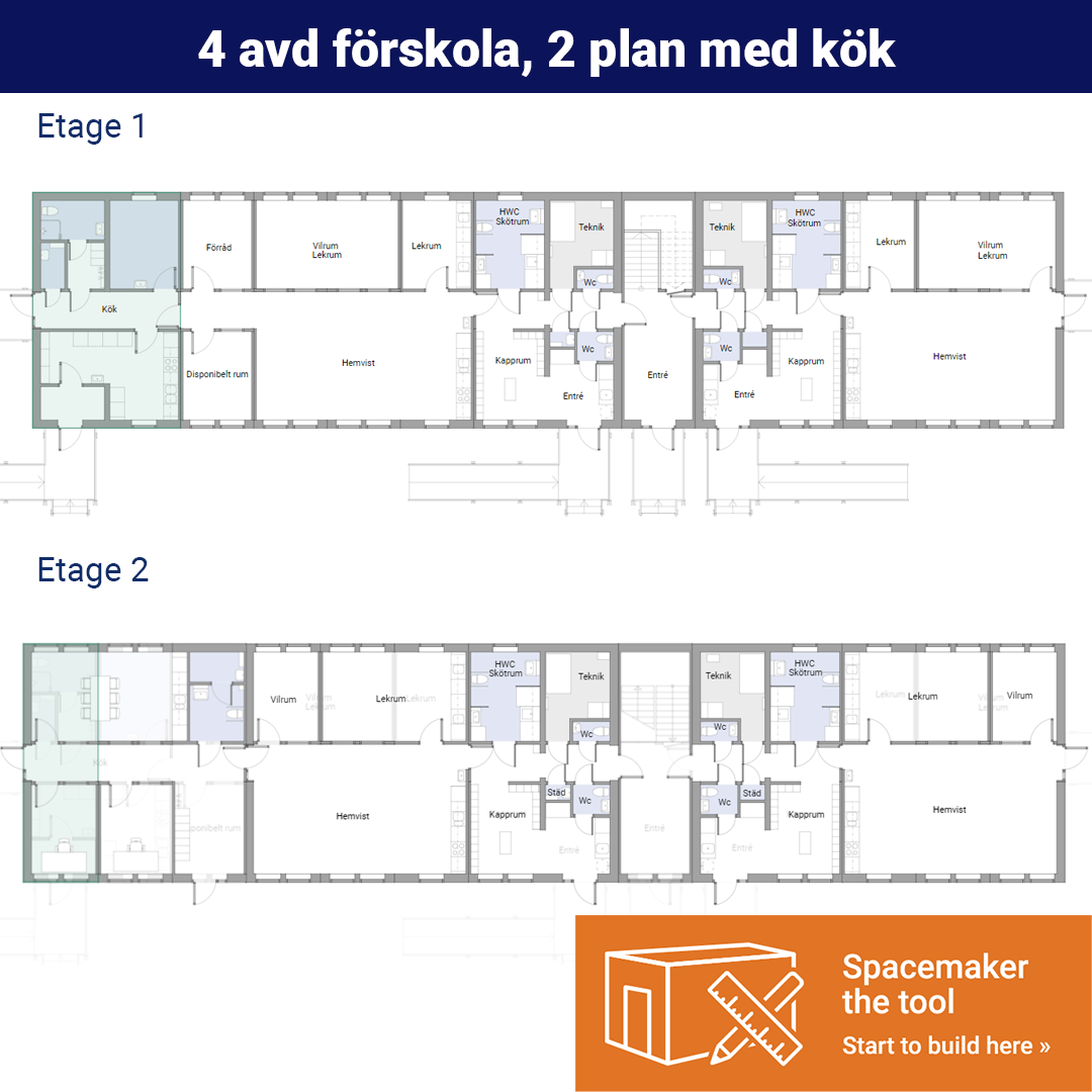 4 avd förskola i 2 plan med kök